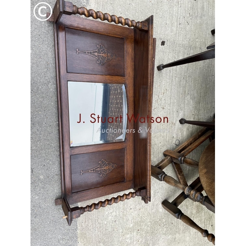 132 - A mahogany pembroke table, a oak gateleg table and an oak overmantle