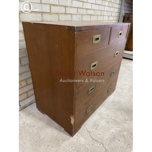 150 - A  Mahogany military style chest of five drawers