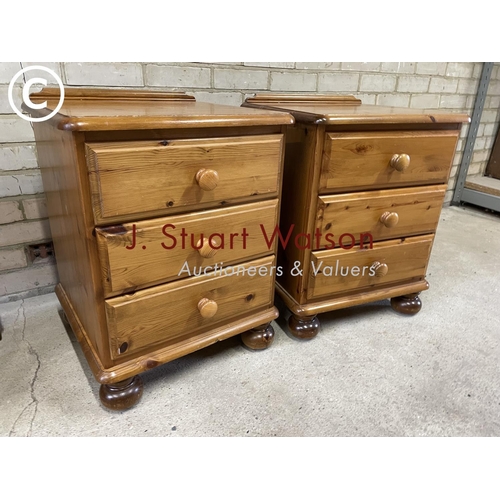 153 - A pair of pine bedsides together with a pine demi lune hall table