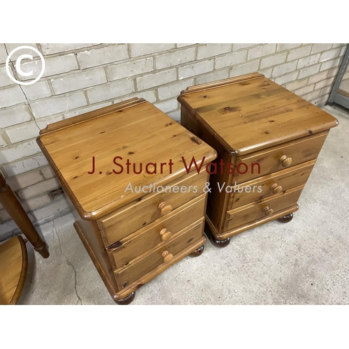 153 - A pair of pine bedsides together with a pine demi lune hall table