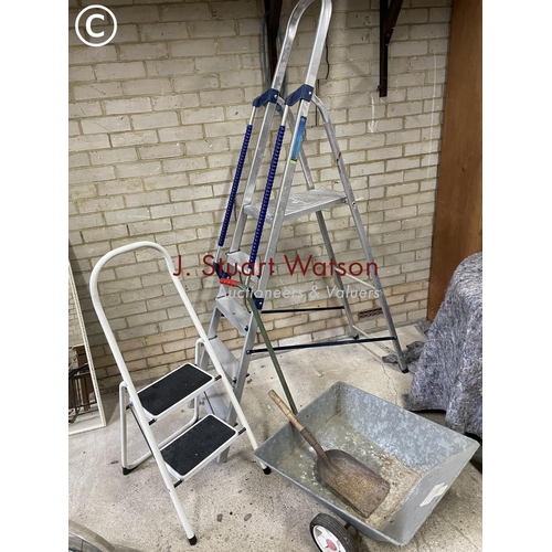 168 - Youngman step ladder, steps and barrow