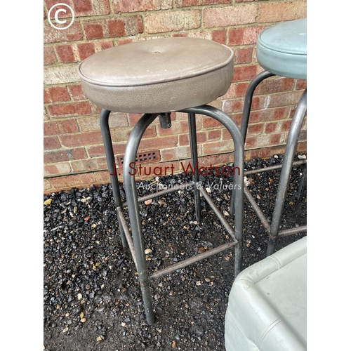 17 - Two industrial style stools, three kitchen stools and a retro pouffe