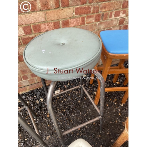 17 - Two industrial style stools, three kitchen stools and a retro pouffe