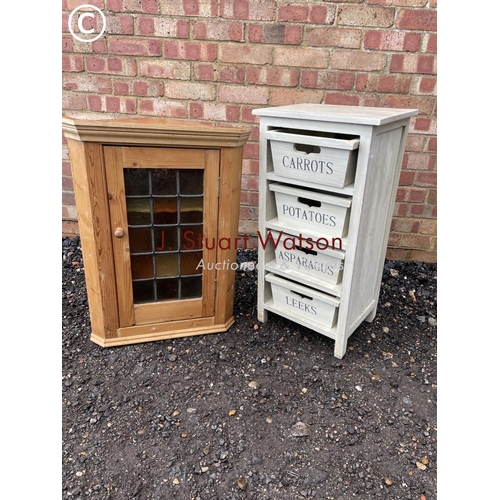 19 - Vintage style veg rack and pine corner cupboard