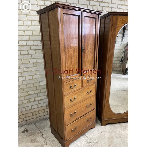 193 - An Edwardian bedroom pair consisting  of a slim linen press over five drawers together with a mirror... 