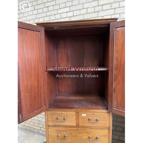 193 - An Edwardian bedroom pair consisting  of a slim linen press over five drawers together with a mirror... 