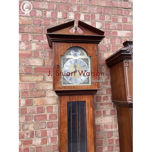 268 - Two reproduction long case clocks with box of weights etc