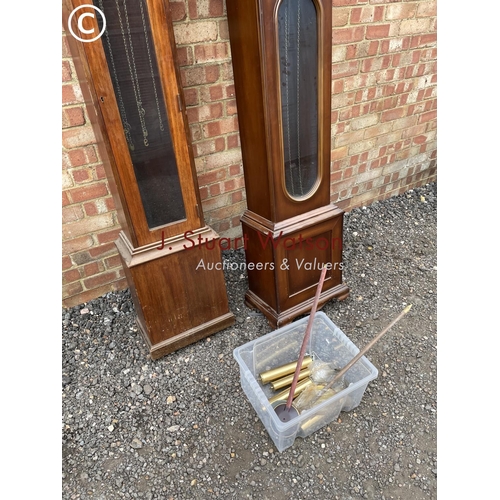 268 - Two reproduction long case clocks with box of weights etc