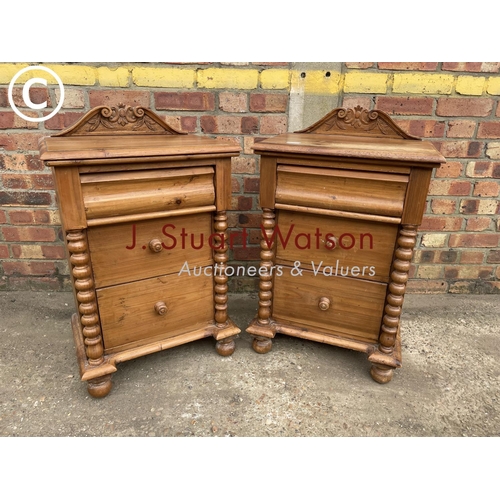 301 - A pair of solid pine three drawer bedside chests