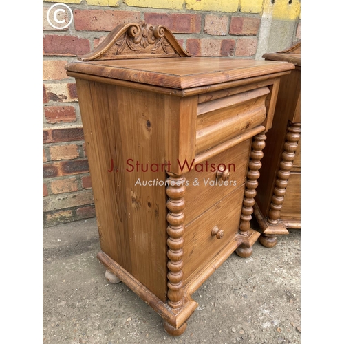 301 - A pair of solid pine three drawer bedside chests