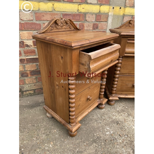 301 - A pair of solid pine three drawer bedside chests