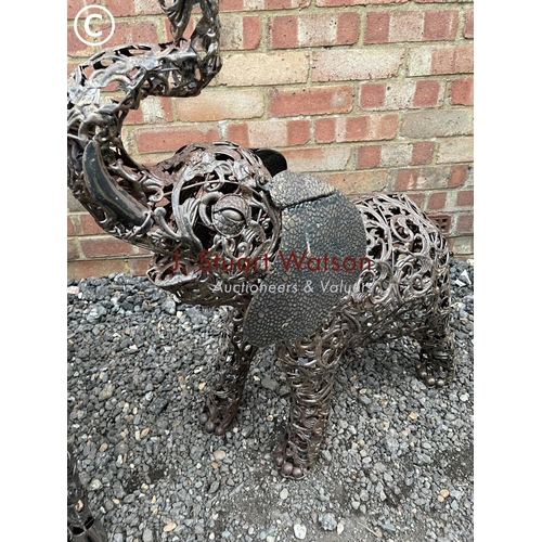 341 - Two metal work garden animal sculptures - elephand and pig, taller 80cm