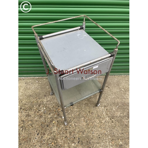 394 - A vintage medical trolley side table with drawer