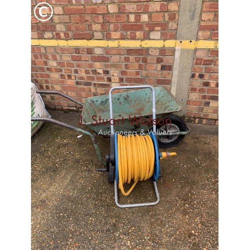 431 - Wheelbarrow, professional hozelock hose on reel