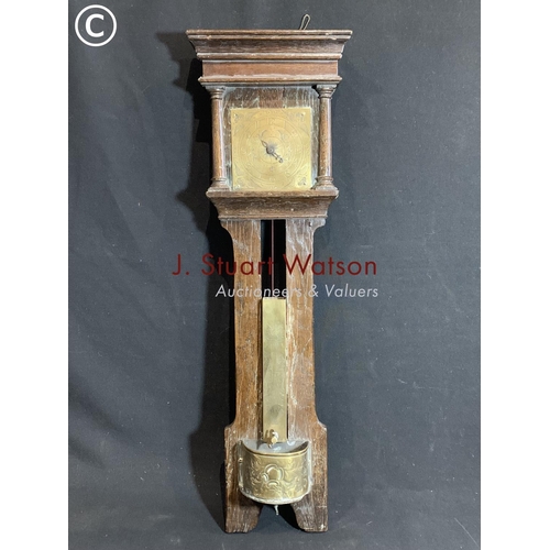 502 - Antique oak and brass mounted water clock, height 79cms