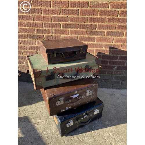 506 - Leather suitcase and 3 others