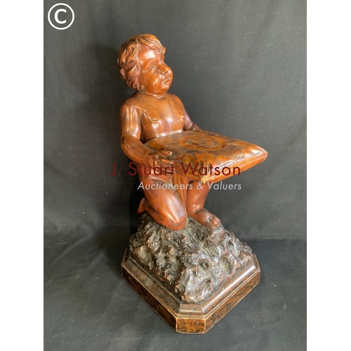 534 - Victorian carved soft wood Figure of a kneeling Cherub bearing cushion on plinth base, height 70cms,... 