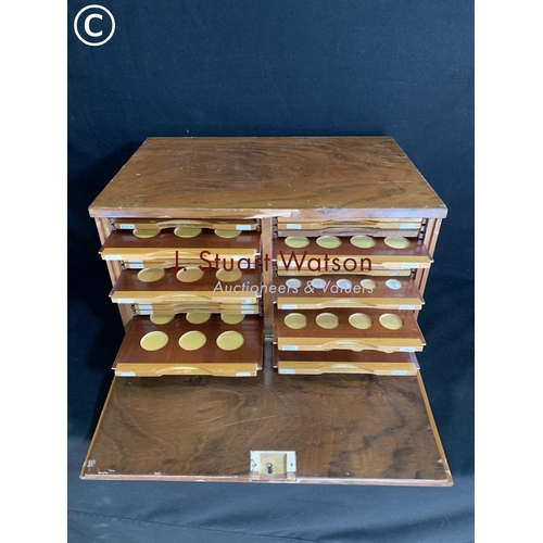 538 - Wooden coin collectors case, 50 x 34 x 30 cms