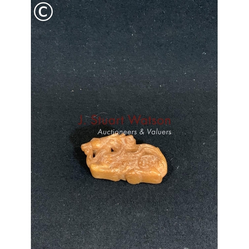 554 - Carved hard stone deer tablet, length 7cms