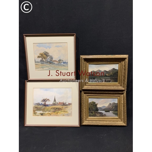 606 - 2 gilt framed pictures and 2 framed watercolours