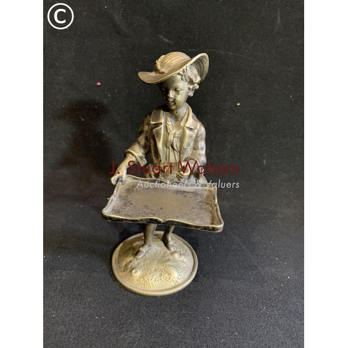 637 - Victorian Silver Plated Metal Figure Card holder boy, height 18cms