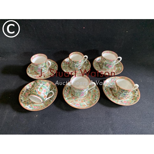 638 - 6 Cantonese cups and saucers, some chipped