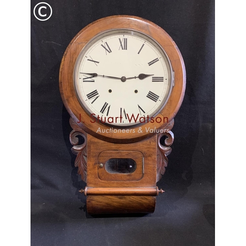 652 - Victorian Walnut cased drop dial wall clock height 73 cms with pendulum