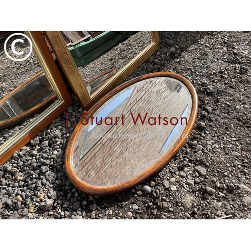 66 - Three rectangular mirrors together with an oval oak mirror