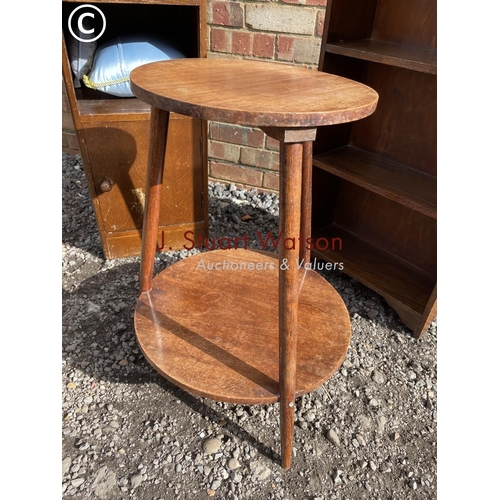 71 - An oak bookcase together with a oak bedside and a two tier occasional table