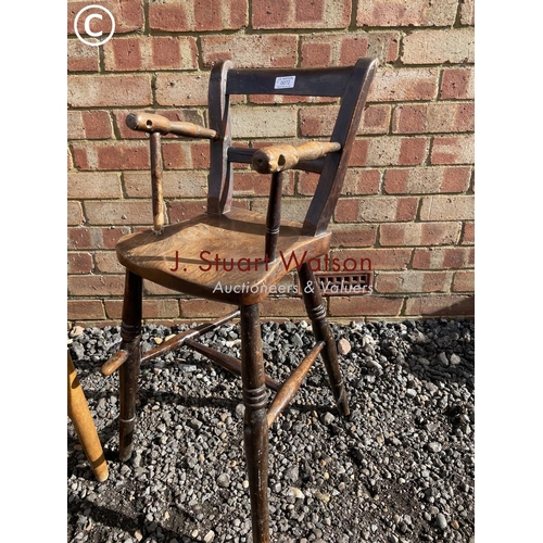 72 - A childs Windsor style high chair together with another childs chair