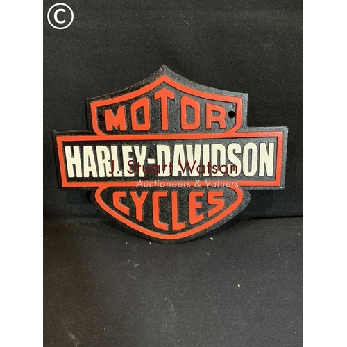 735 - Cast iron Harley Davidson motorcycle plaque 34 x 26 cms