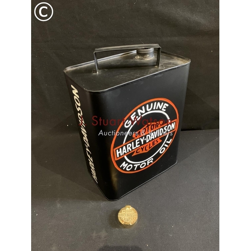 738 - Matt Black embossed Harley Davidson 2 gallon can with brass cap height