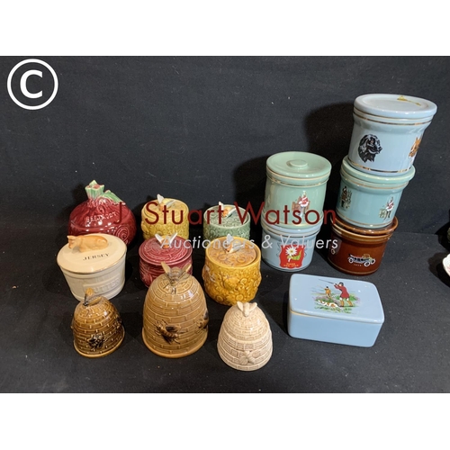 751 - Five Denby storage jars, butter dish and seven honey pots and two others