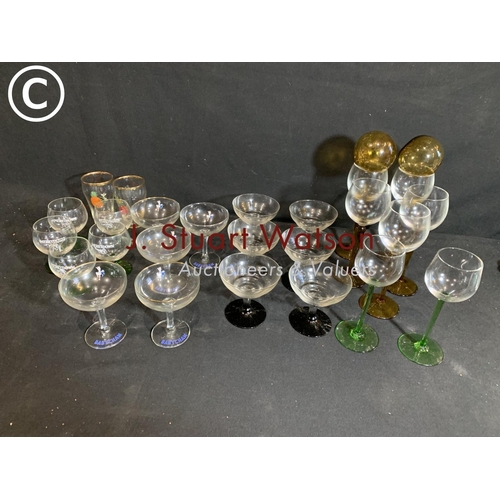 754 - Five Babycham glasses, cider cups and other drinking glasses