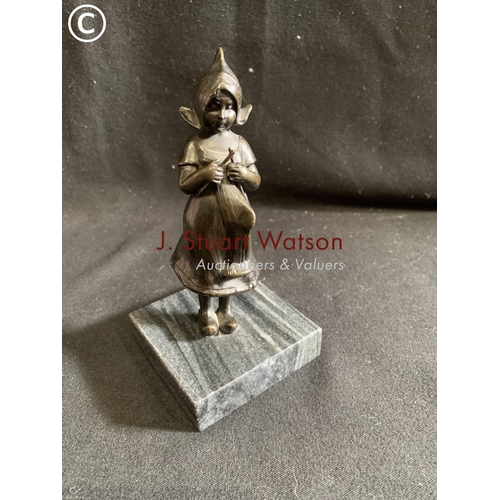 771 - Small bronze Dutch Girl on plinth height 15 cms