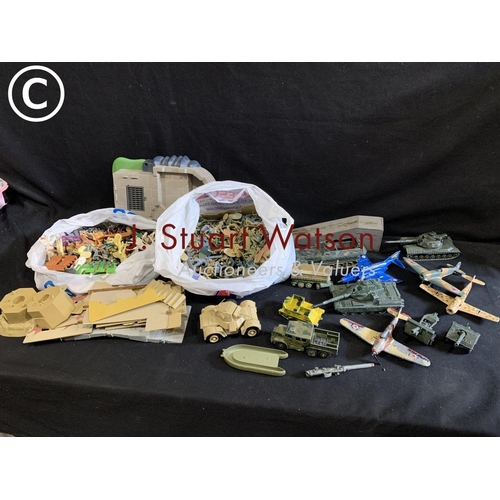 782 - Quantity of plastic model figures, fort parts, tanks and planes