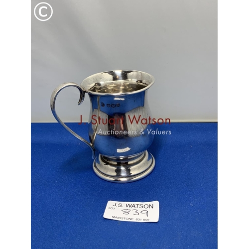 839 - Hallmarked Silver Christening Tankard height 8 cms, weight 4 ozt