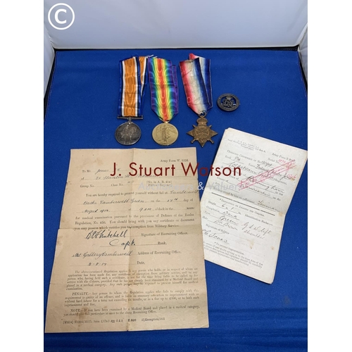 843 - Group of three WW1 Medals to Private Frederick Charles Jones Coldstream Guards, Services Rendered ba... 