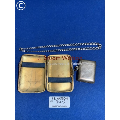 845 - Hallmarked Silver cigarette case, Vesta and chain, total weight 2.7 ozt