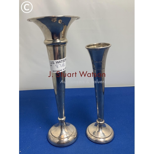 878 - Two Silver spill vases tallest 21 cms