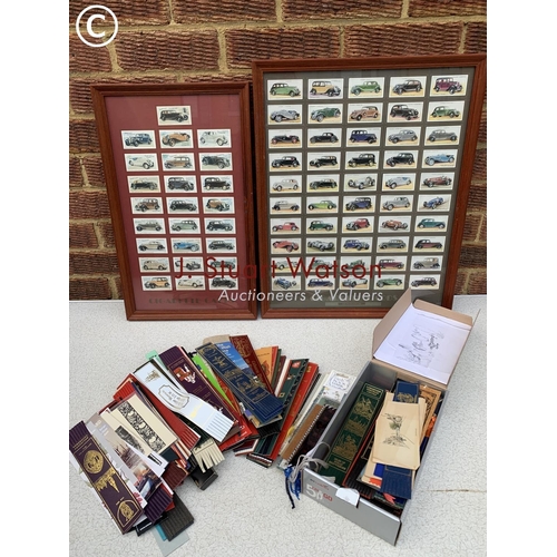 912 - Book marks and two framed cigarette card pictures