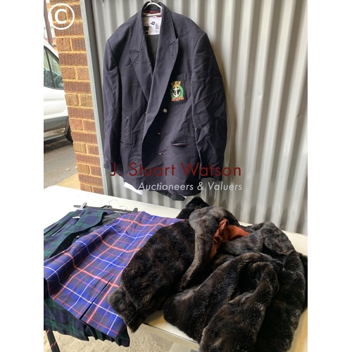 926 - Faux fur coat, tartan ware, blazer etc