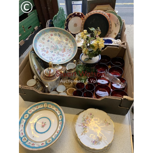 949 - Two trays of assorted china and glassware