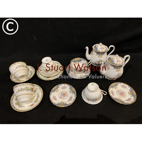 956 - Shelley Sheraton part teaware (one teapot spout chipped), part Coalport Ming Rose teaware