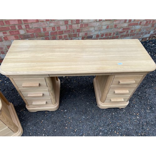 158 - A modern light oak desk\ dressing table together with matching bedside