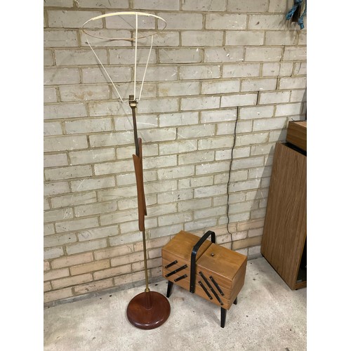 177 - Teak standard lamp and a retro sewing box