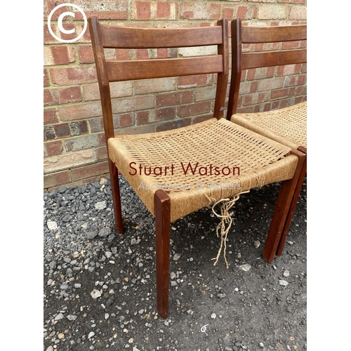 119 - A set of four danish style teak chairs with string seats AF