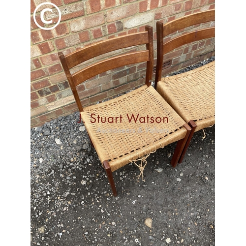 119 - A set of four danish style teak chairs with string seats AF