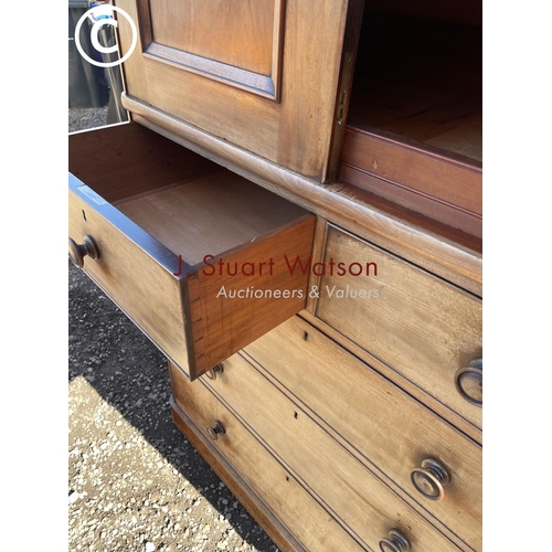 191 - A large Victorian mahogany linen press fitted with slides  to the top over a five drawer base 110x55... 