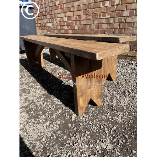 235 - A pair of long pine refectory benches 168x28x45